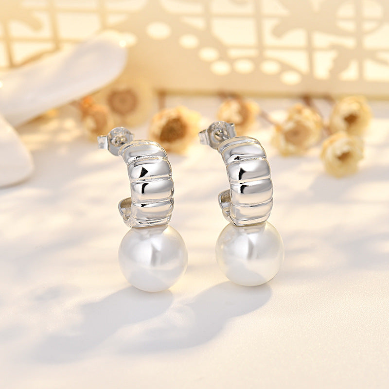 Female C-shaped S925 High-end Pearl Earrings