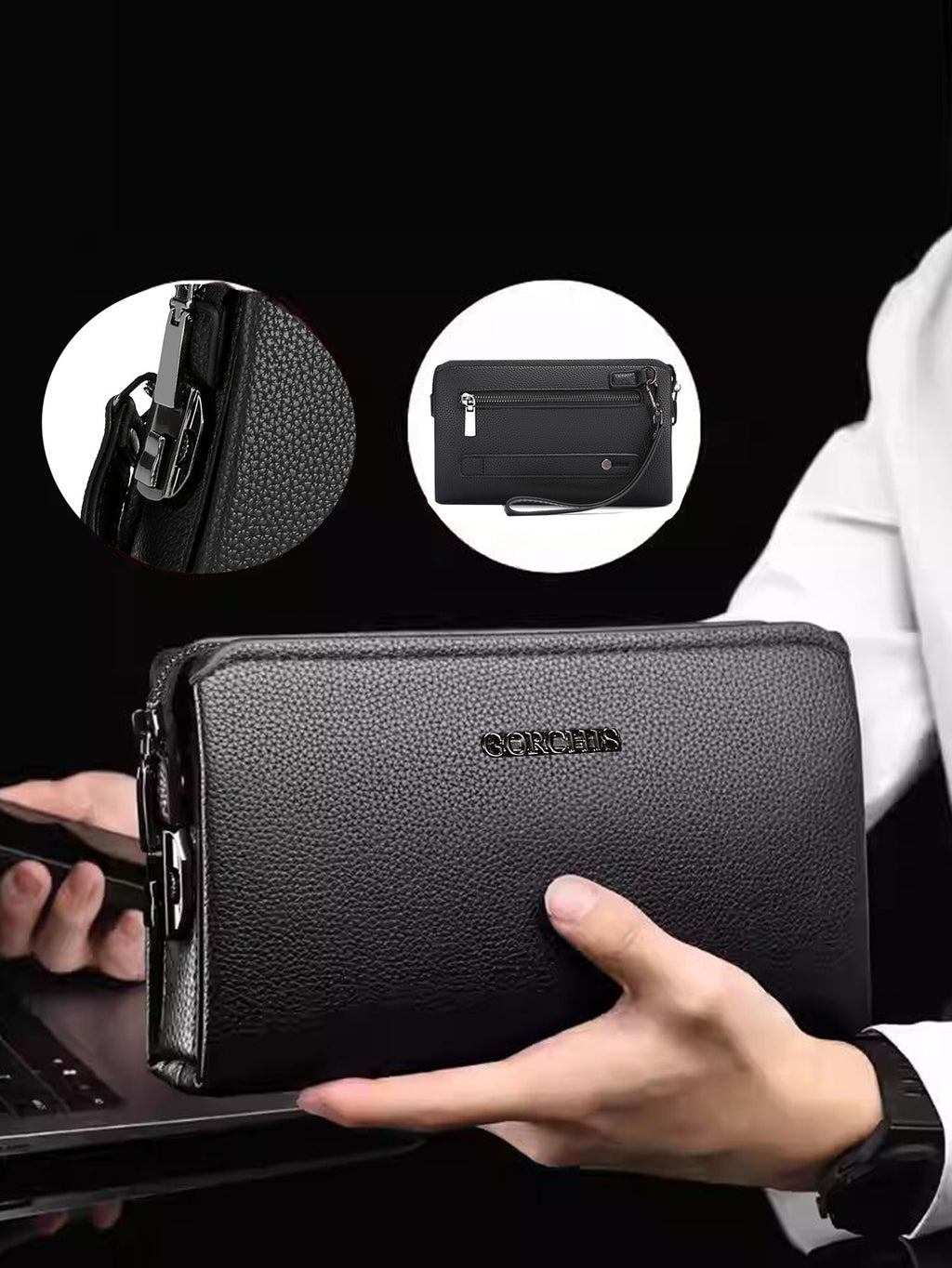 New Men's Clutch Bag Fingerprint Lock Anti-Theft Large Capacity Clutch Bag Wallet Wallet Business High-End Men's Bag