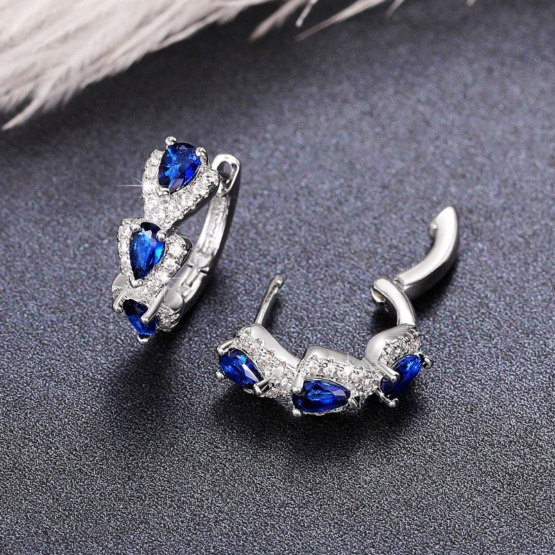 Cao Shi Klein Blue New Zircon Earrings European and American Elegant Lady Accessories Retro Magazine Style Earrings