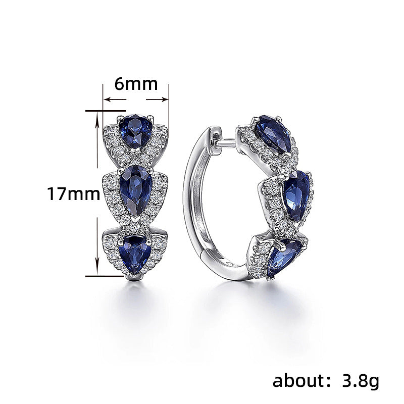 Cao Shi Klein Blue New Zircon Earrings European and American Elegant Lady Accessories Retro Magazine Style Earrings