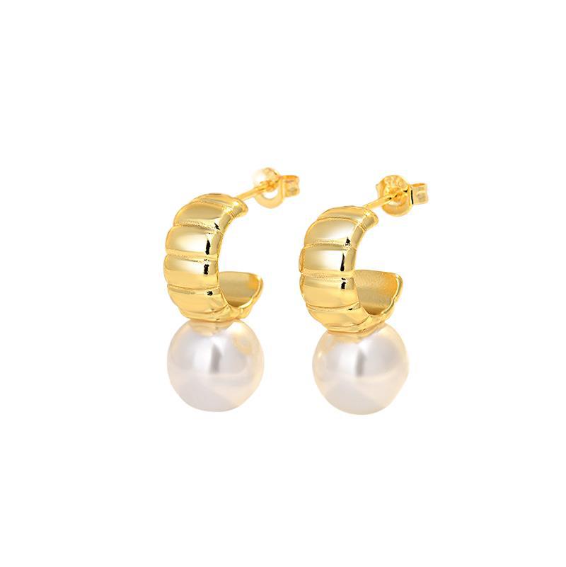 Female C-shaped S925 High-end Pearl Earrings