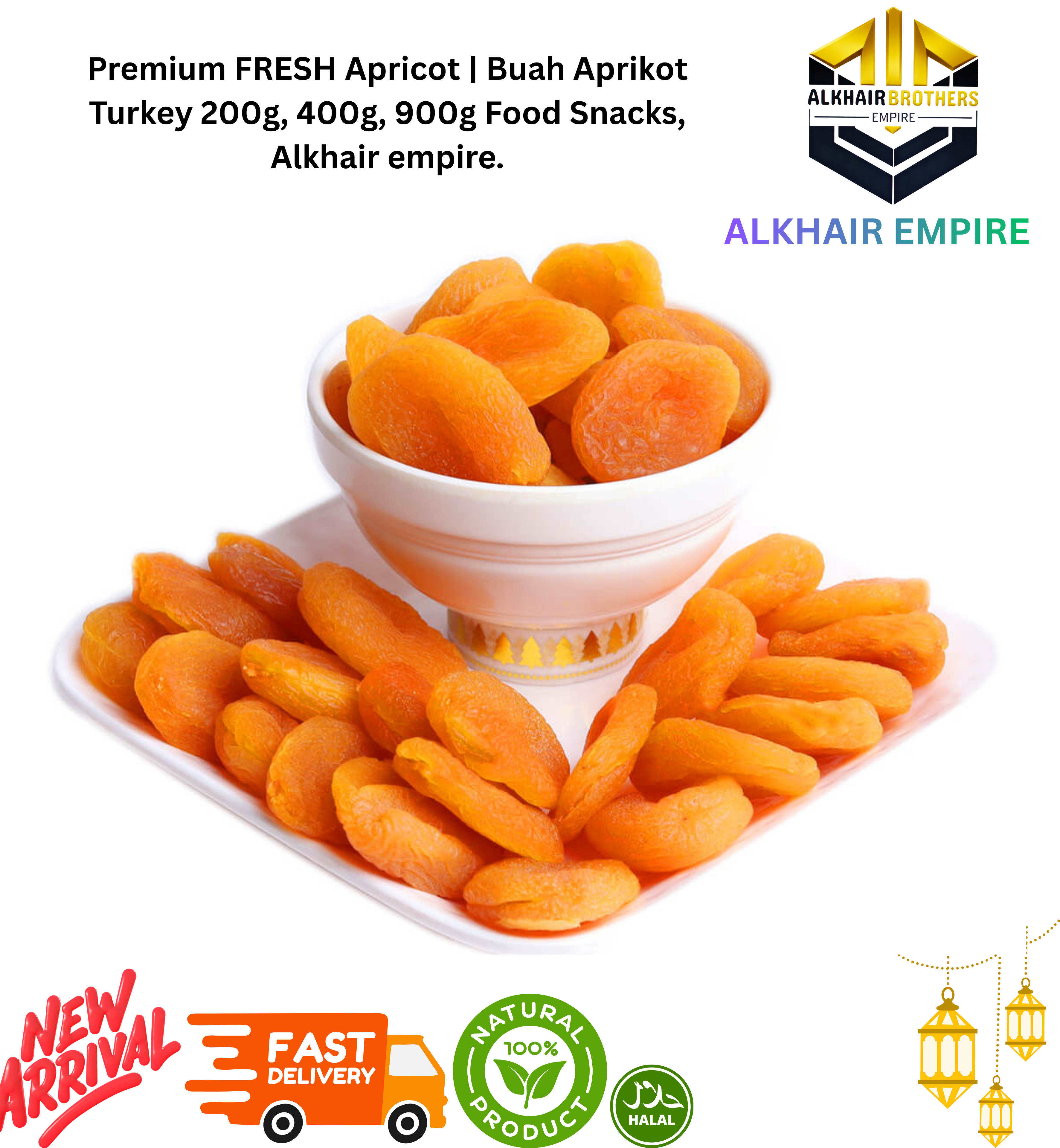 Premium FRESH DRIED APRICOT | Buah Aprikot Turkey 200g, 400g, 900g Food Snacks, Alkhair empire.