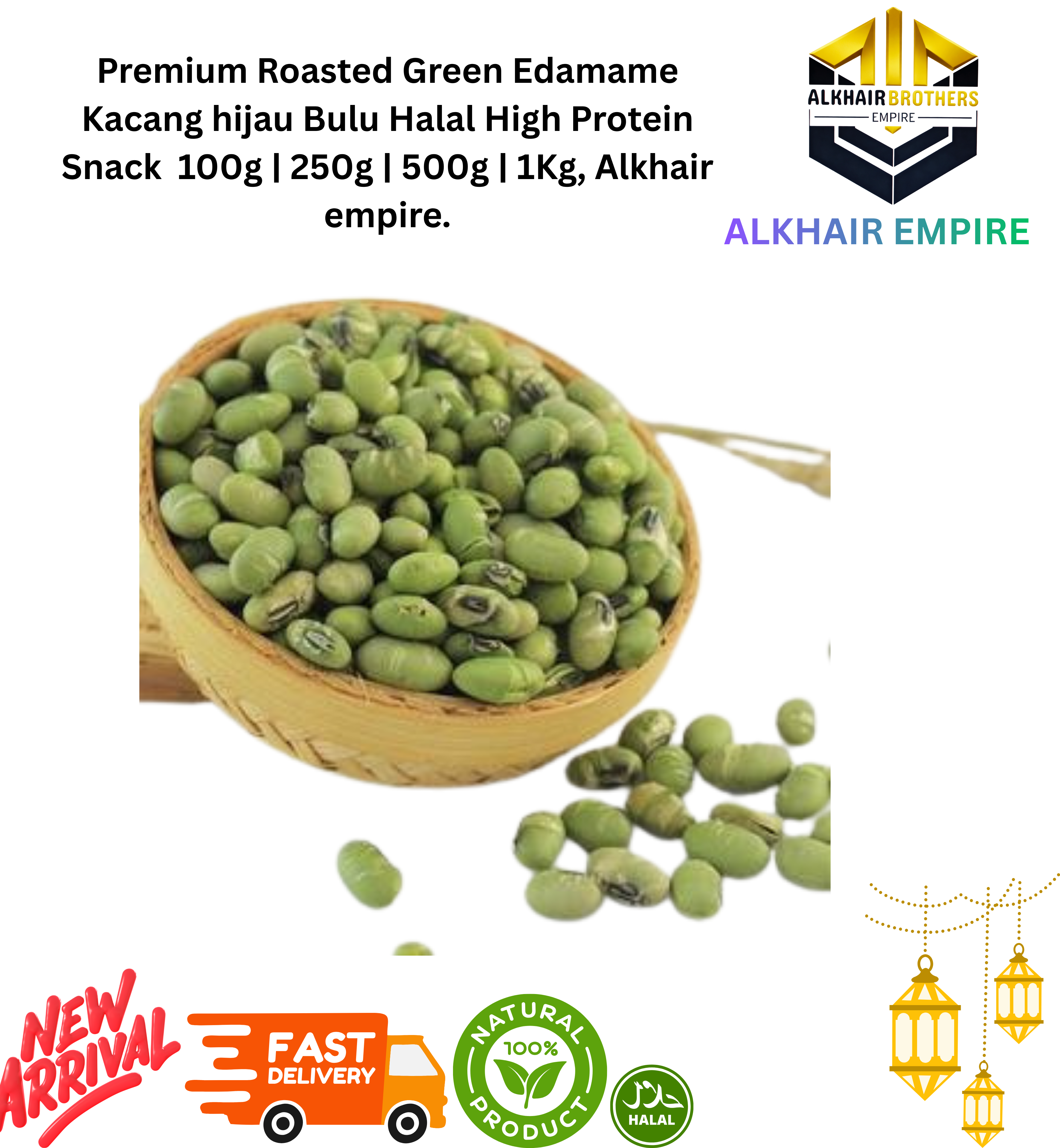 Premium Roasted Green&Black Edamame Kacang Hijau&Hitam Bulu Halal High Protein Snack  100g | 250g | 500g | 1Kg, Alkhair empire.