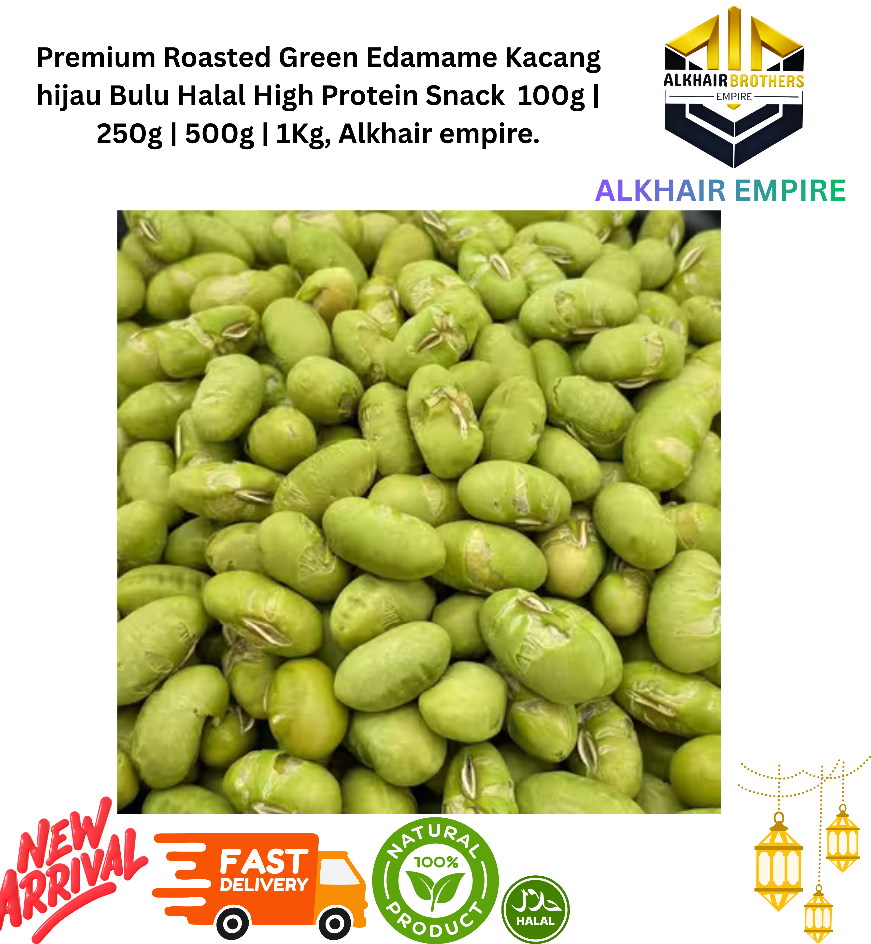 Premium Roasted Green&Black Edamame Kacang Hijau&Hitam Bulu Halal High Protein Snack  100g | 250g | 500g | 1Kg, Alkhair empire.