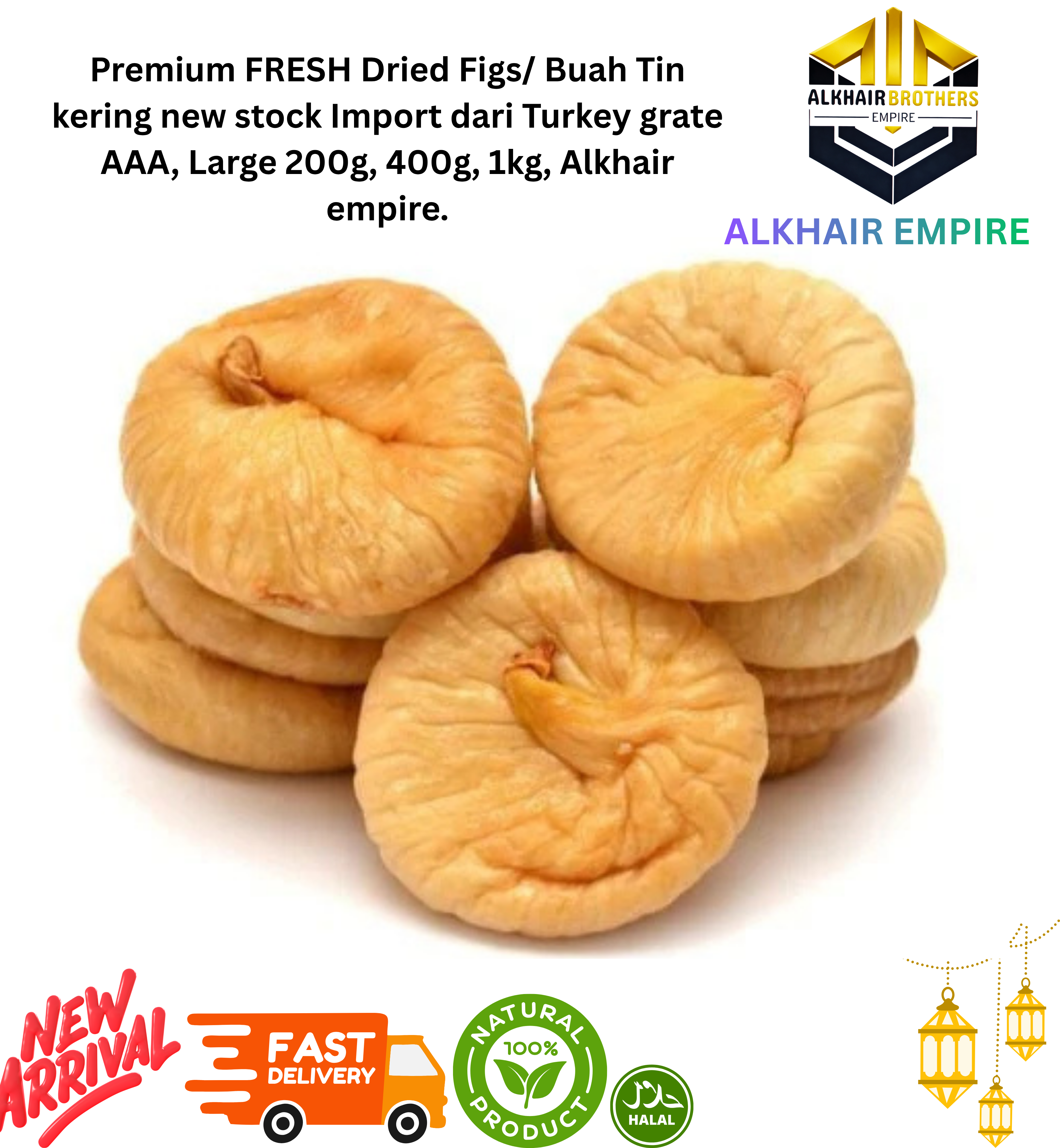 Premium FRESH Dried Figs/ Buah Tin kering new stock Import dari Turkey grate AAA, Large 200g, 400g, 1kg, Alkhair empire.