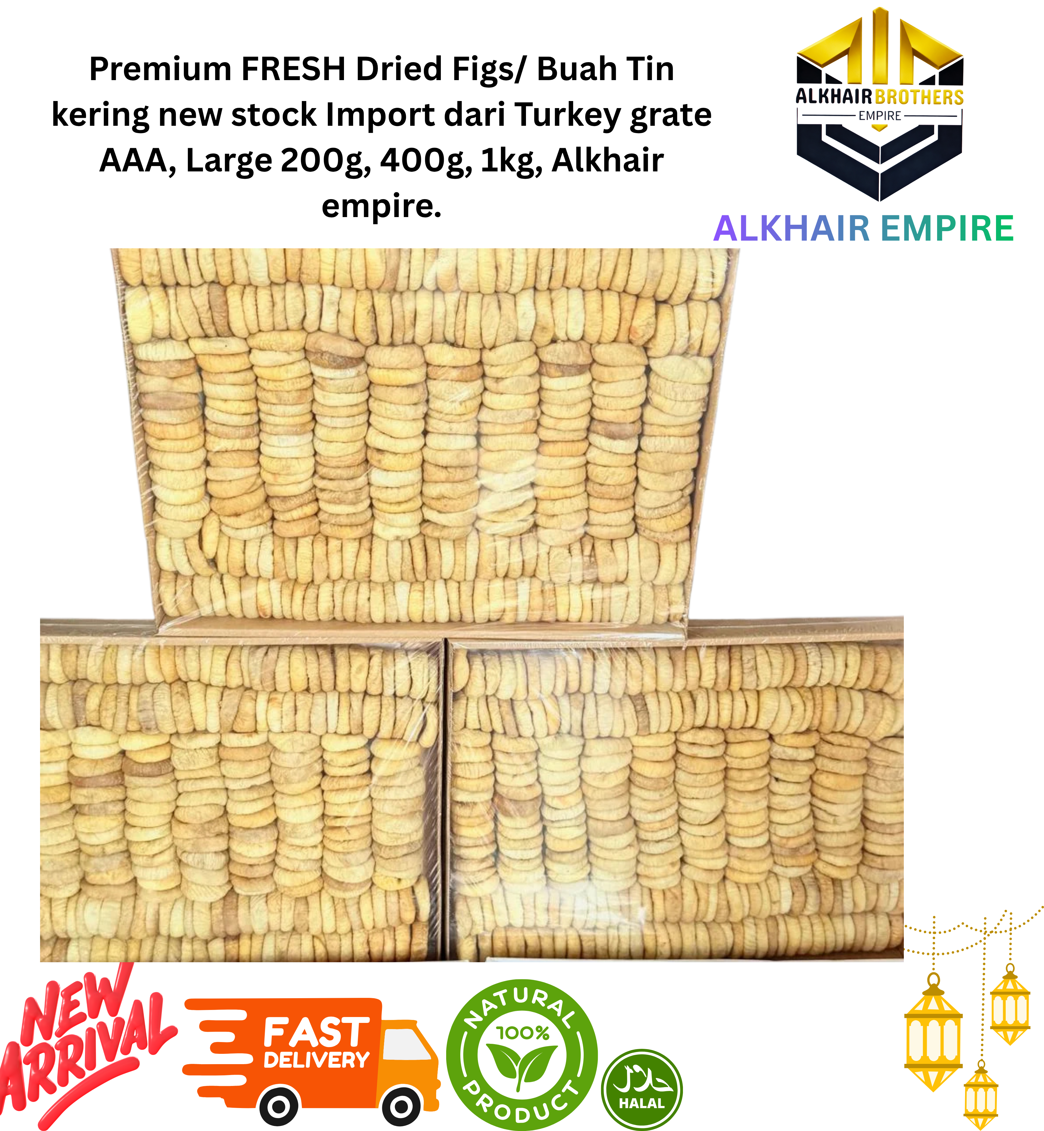 Premium FRESH Dried Figs/ Buah Tin kering new stock Import dari Turkey grate AAA, Large 200g, 400g, 1kg, Alkhair empire.