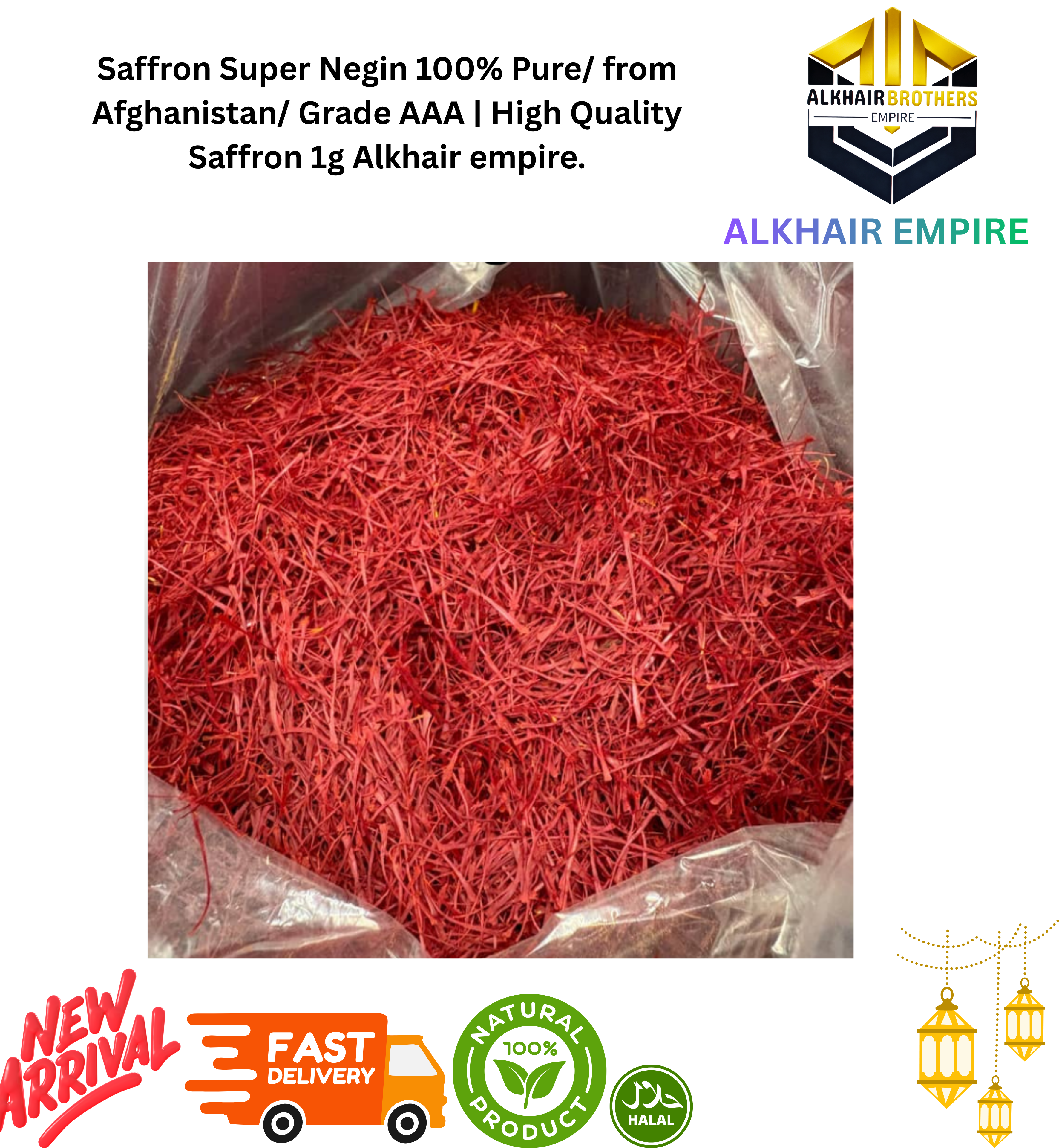 Saffron Super Negin 100% Pure/ from Afghanistan/ Grade AAA | High Quality Saffron 1g Alkhair empire.