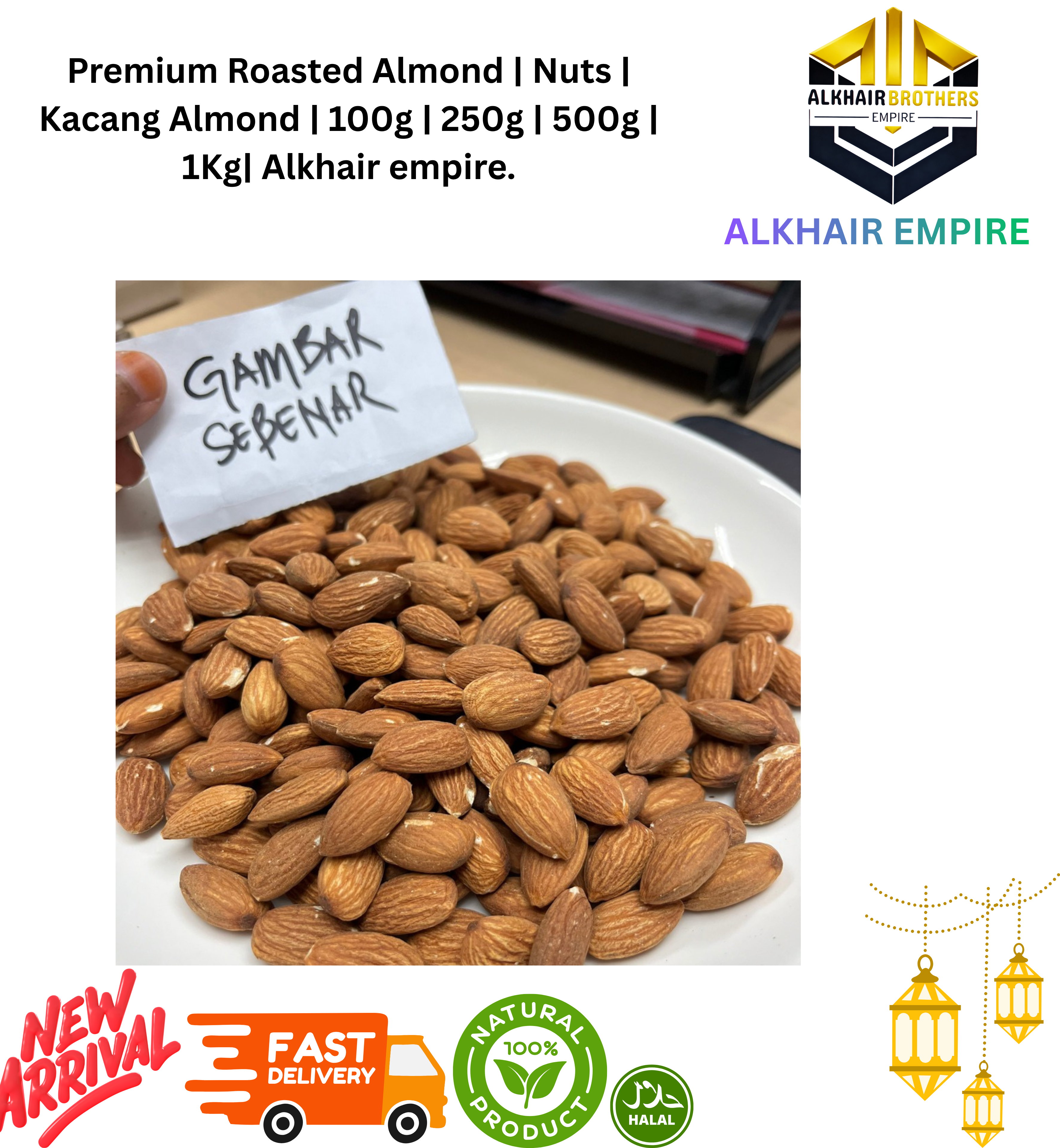 Rosted Premium Almond | Nuts | Kacang Almond | 100g | 250g | 500g | 1Kg