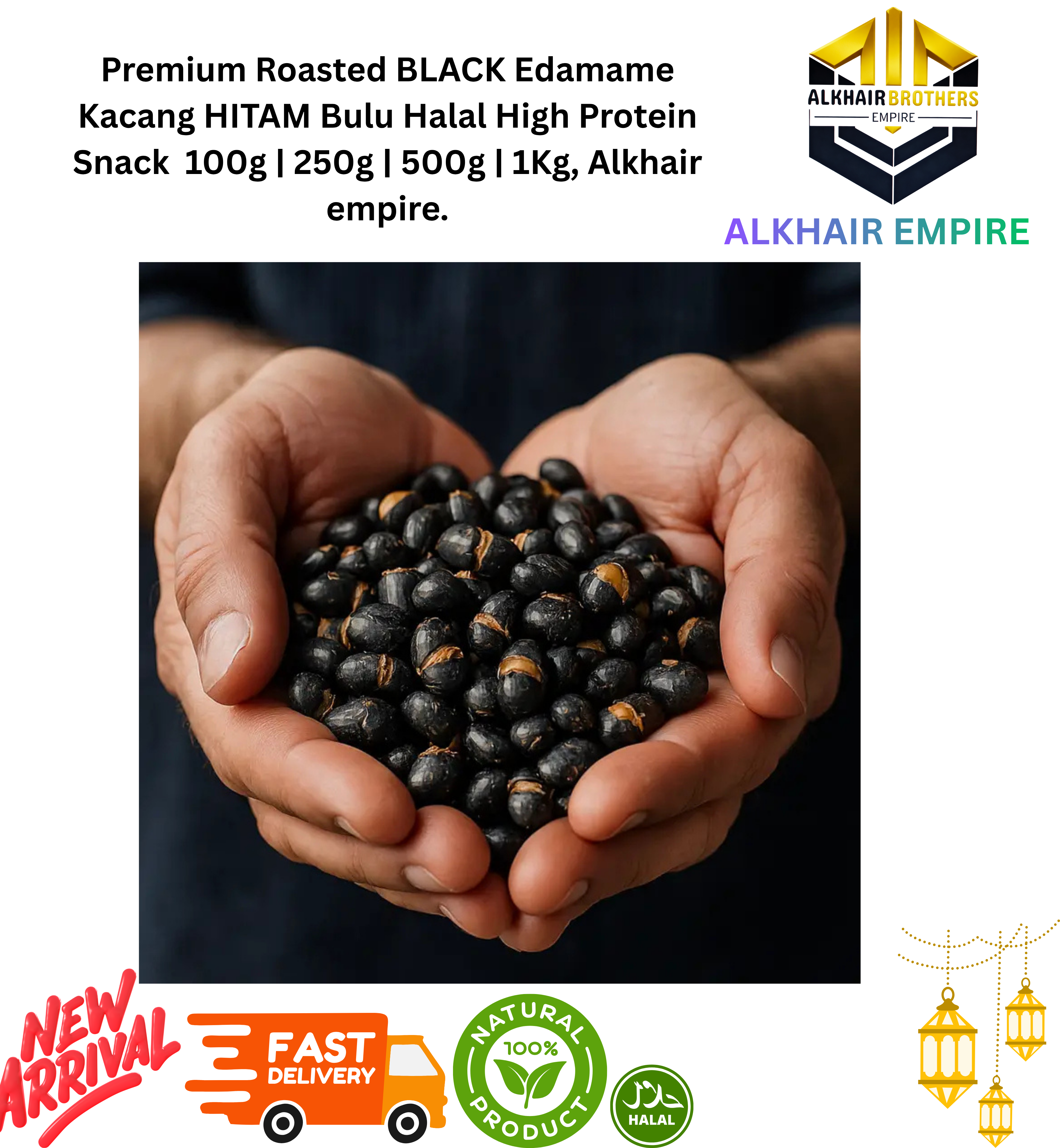Premium Roasted Green&Black Edamame Kacang Hijau&Hitam Bulu Halal High Protein Snack  100g | 250g | 500g | 1Kg, Alkhair empire.