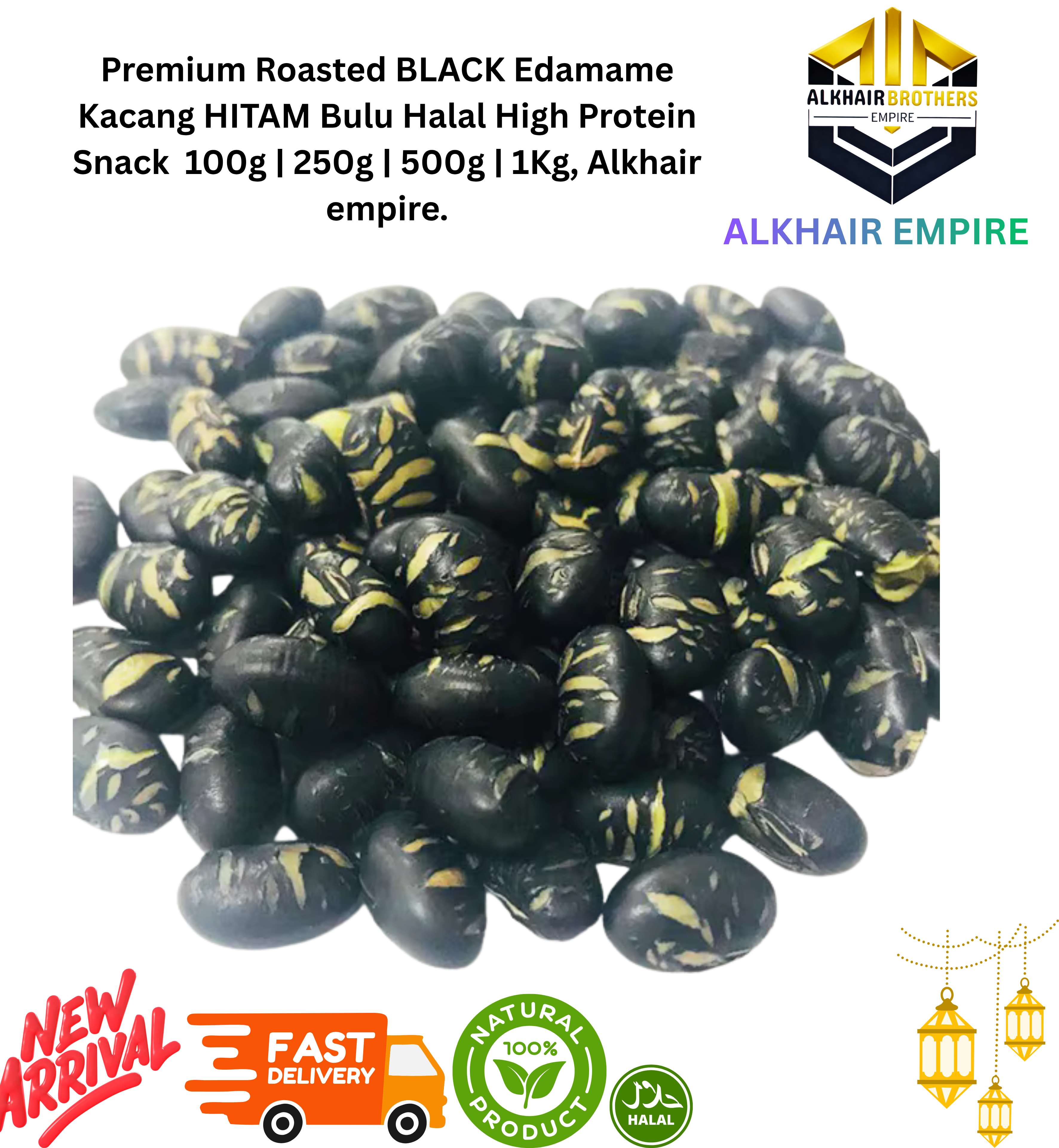 Premium Roasted Green&Black Edamame Kacang Hijau&Hitam Bulu Halal High Protein Snack  100g | 250g | 500g | 1Kg, Alkhair empire.