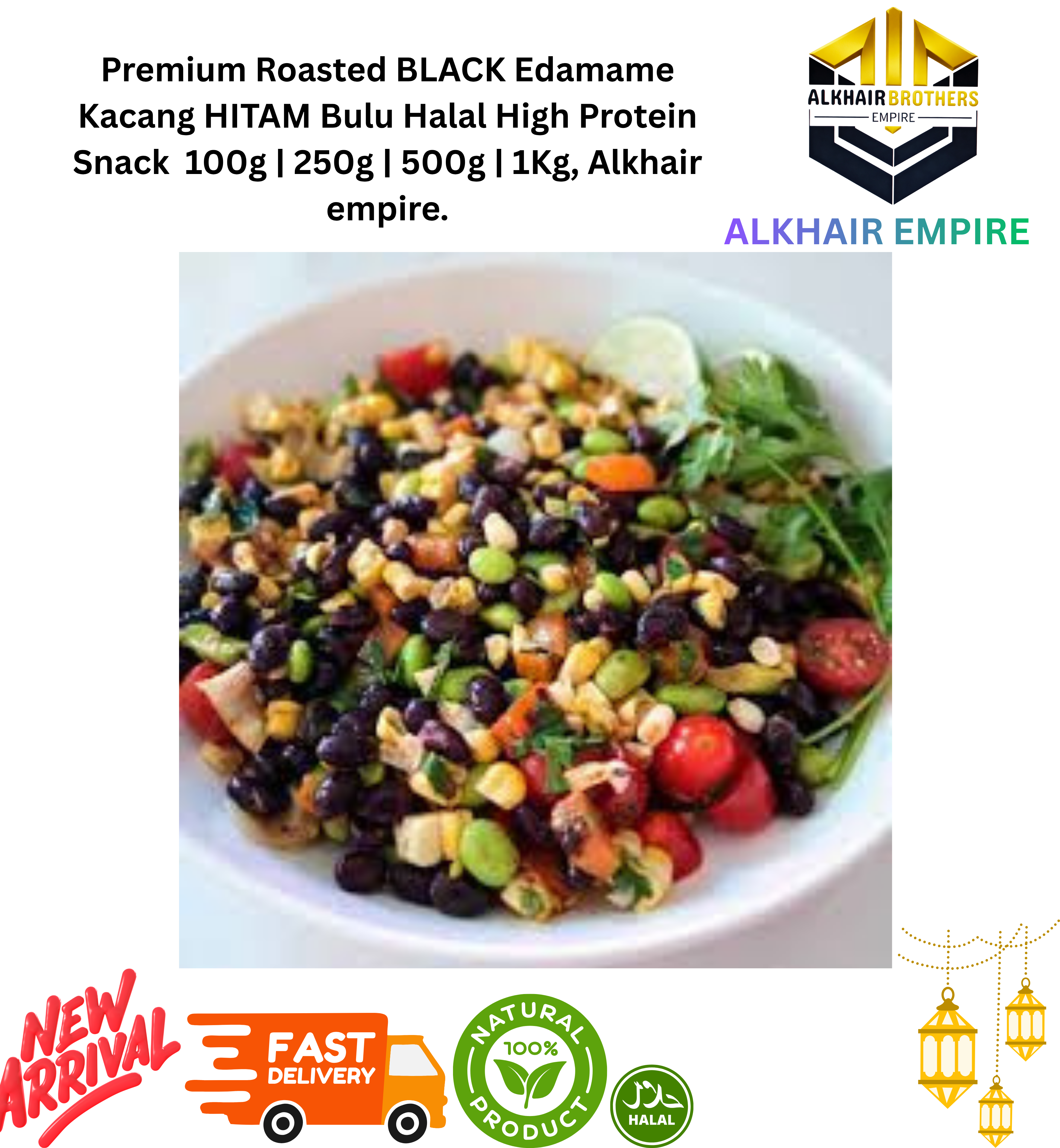 Premium Roasted Green&Black Edamame Kacang Hijau&Hitam Bulu Halal High Protein Snack  100g | 250g | 500g | 1Kg, Alkhair empire.
