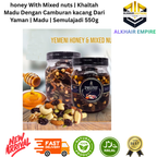 Mixed Nuts & Honey Khaltah 550g Jar with Honey Dipper and Nuts on Plate