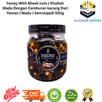 Mixed Nuts & Honey Khaltah 550g Jar with Honey Dipper and Nuts on Plate