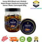 Mixed Nuts & Honey Khaltah 550g Jar with Honey Dipper and Nuts on Plate