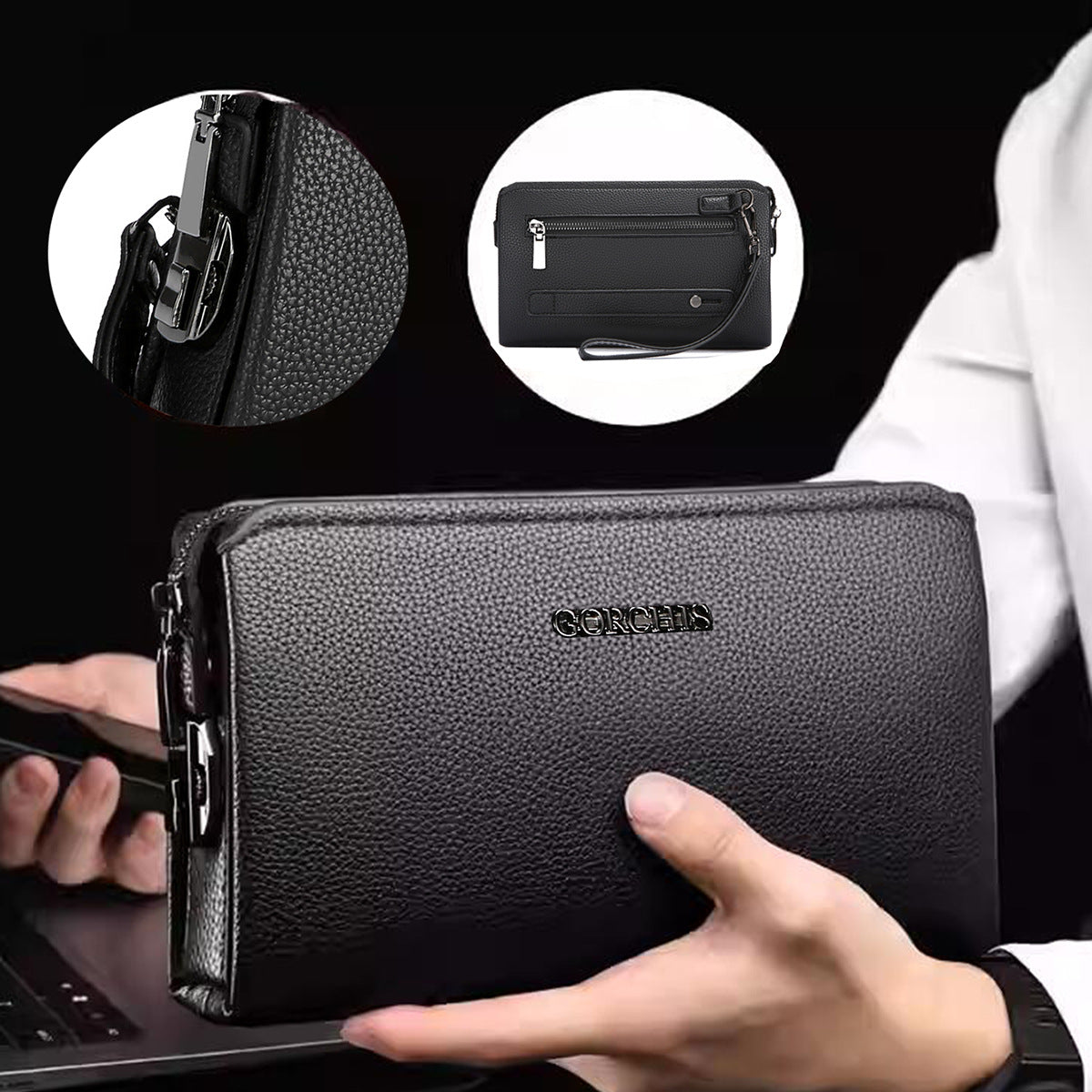 New Men's Clutch Bag Fingerprint Lock Anti-Theft Large Capacity Clutch Bag Wallet Wallet Business High-End Men's Bag