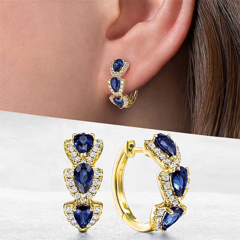 Cao Shi Klein Blue New Zircon Earrings European and American Elegant Lady Accessories Retro Magazine Style Earrings