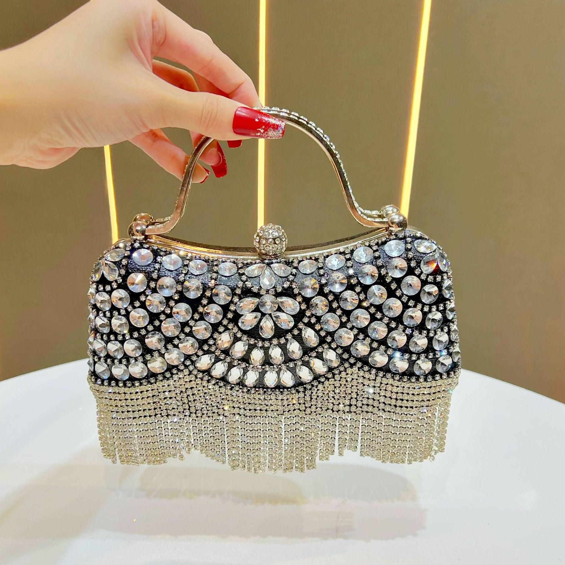 New Cross-border Diamond Clutch Bag Tassel Evening Bag Birthday Wedding Banquet Shoulder Crossbody Dinner Bag
