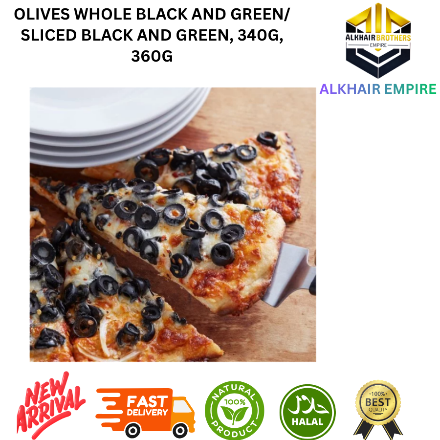 Wadi food and Royal Arm OLIVES /Whole Black and Green Olives /Sliced Black and Green 340g 360g