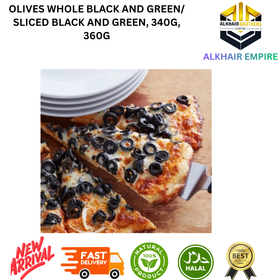 Wadi food and Royal Arm OLIVES /Whole Black and Green Olives /Sliced Black and Green 340g 360g
