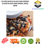 Wadi food and Royal Arm OLIVES /Whole Black and Green Olives /Sliced Black and Green 340g 360g
