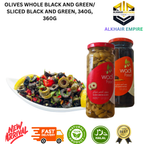 Wadi food and Royal Arm OLIVES /Whole Black and Green Olives /Sliced Black and Green 340g 360g