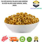 Wadi food and Royal Arm OLIVES /Whole Black and Green Olives /Sliced Black and Green 340g 360g