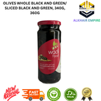 Wadi food and Royal Arm OLIVES /Whole Black and Green Olives /Sliced Black and Green 340g 360g