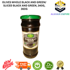 Wadi food and Royal Arm OLIVES /Whole Black and Green Olives /Sliced Black and Green 340g 360g