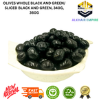 Wadi food and Royal Arm OLIVES /Whole Black and Green Olives /Sliced Black and Green 340g 360g