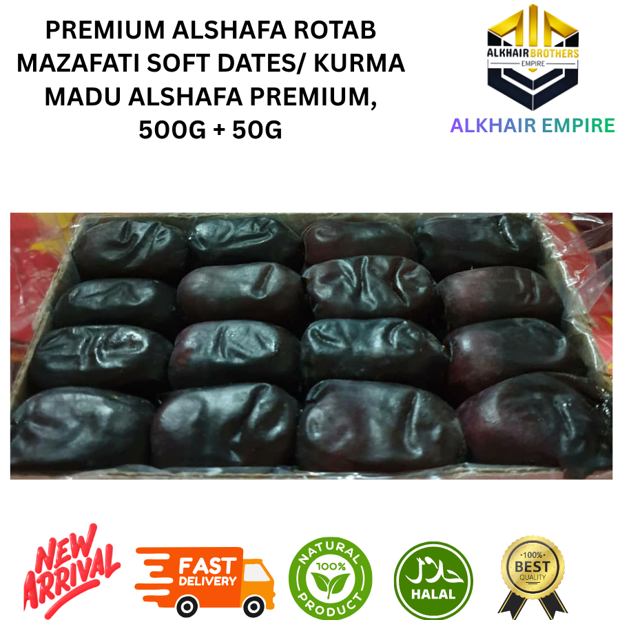 Premium Alshafa Mazafati Soft Dates , 500g + 50g, Halal, Natural Product, New Arrival, Fast Delivery