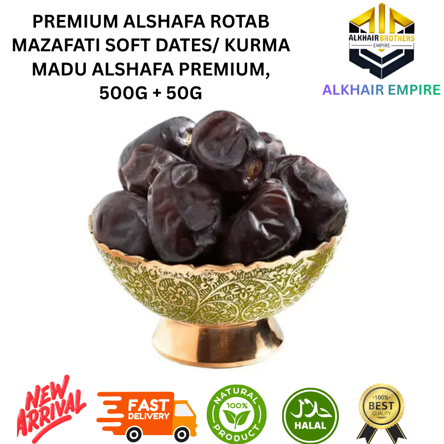 Premium Alshafa Mazafati Soft Dates , 500g + 50g, Halal, Natural Product, New Arrival, Fast Delivery