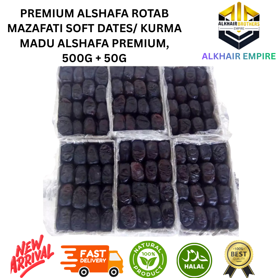 Premium Alshafa Mazafati Soft Dates , 500g + 50g, Halal, Natural Product, New Arrival, Fast Delivery