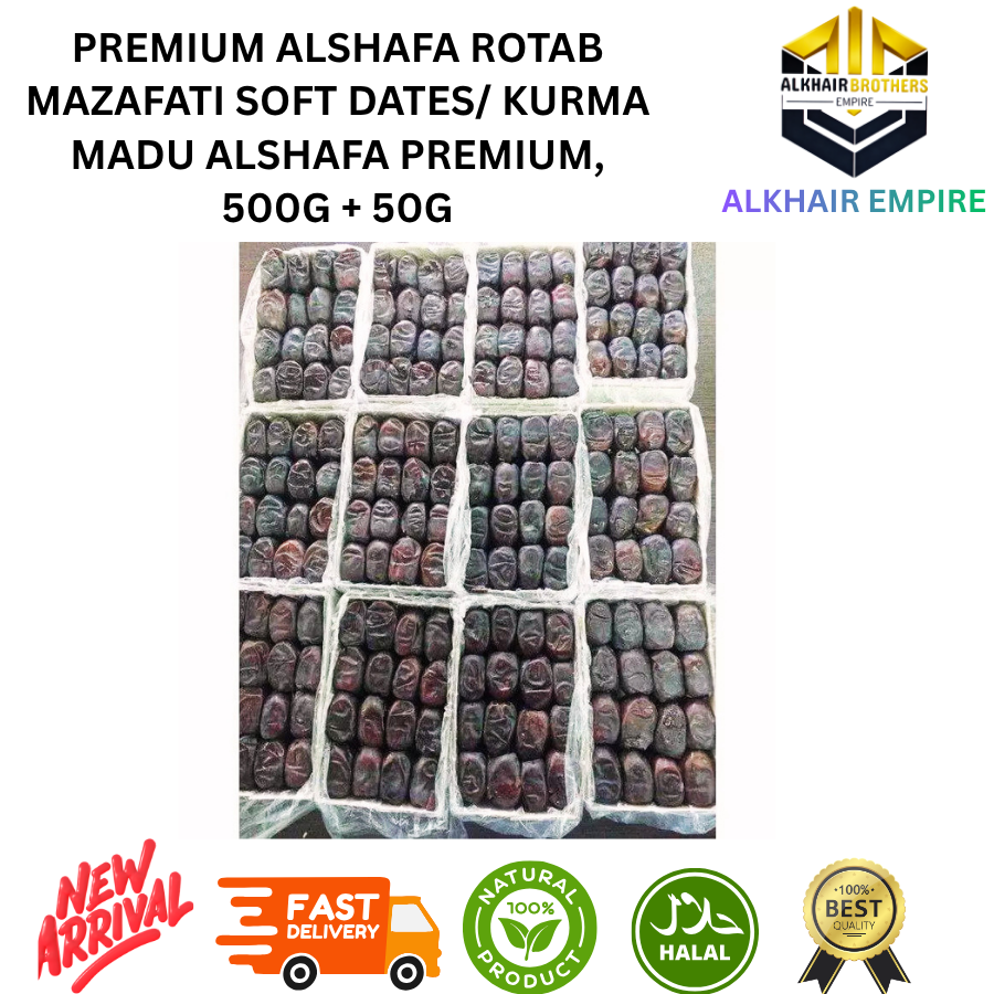 Premium Alshafa Mazafati Soft Dates , 500g + 50g, Halal, Natural Product, New Arrival, Fast Delivery