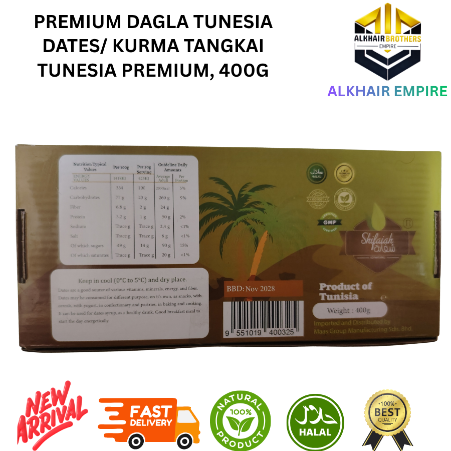 Premium Deglet NOUR Tunisia Dates Kurma Tangkai Tunesia Premium 400g