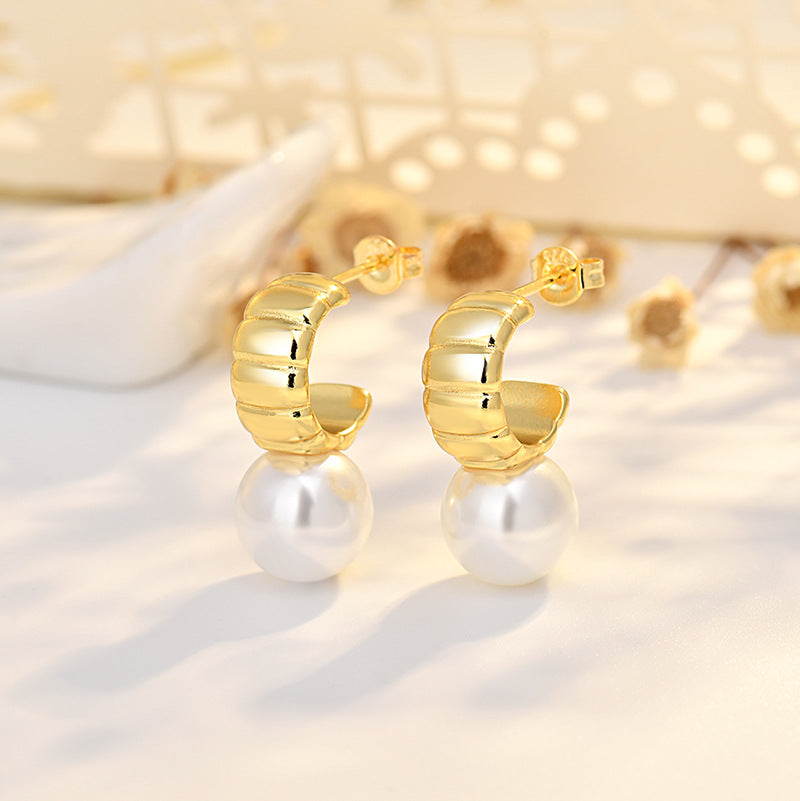 Female C-shaped S925 High-end Pearl Earrings