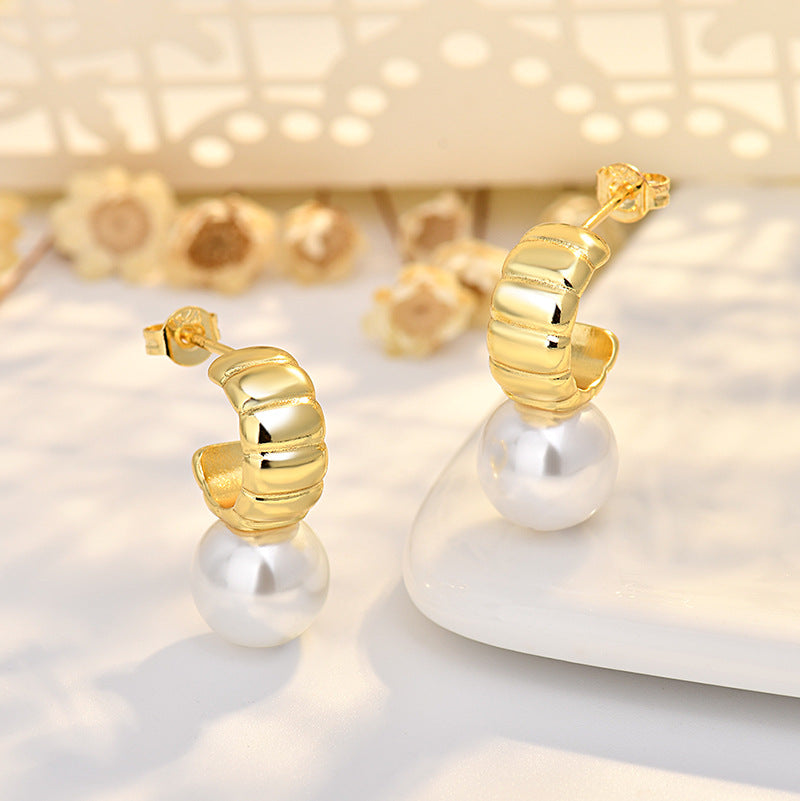 Female C-shaped S925 High-end Pearl Earrings