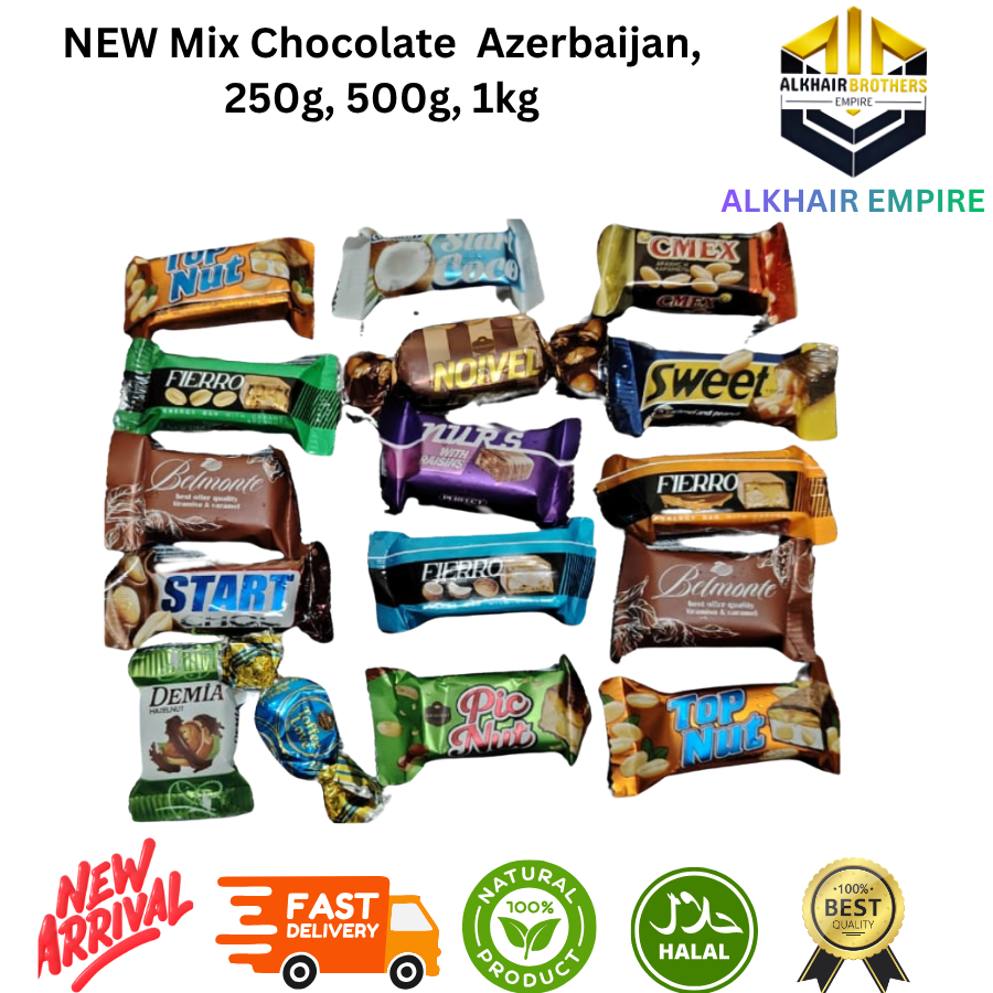 NEW Mix Chocolate Azerbaijan 100g 200g 400g 600g 1kg Sweet with strawberry hazelnut orange milk filling coconut pieces peanut & raisin peanut & rice crisps chocolate mousse flavor MILKOF BELMONTE