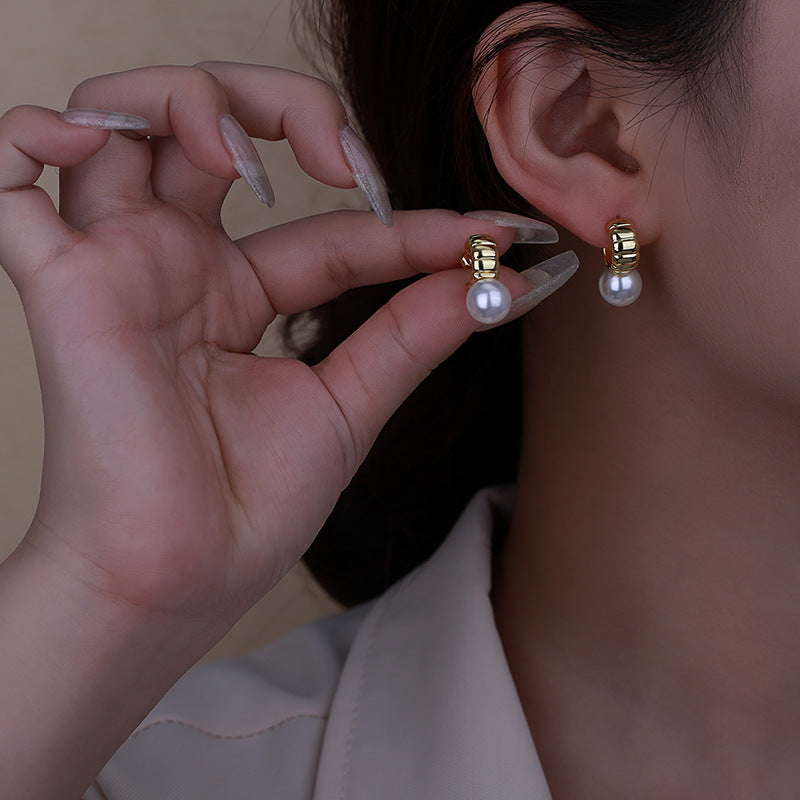Female C-shaped S925 High-end Pearl Earrings