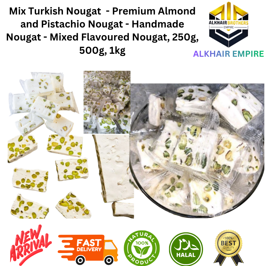 Mix Turkish Nougat Premium Almond and Pistachio Handmade Nougat Mixed Flavoured Nougat 250g 500g 1kg Halal Natural Product Fast Delivery New Arrival