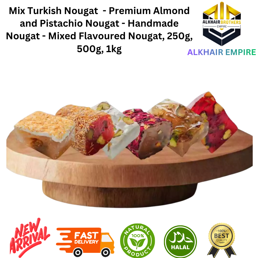 Mix Turkish Nougat Premium Almond and Pistachio Handmade Nougat Mixed Flavoured Nougat 250g 500g 1kg Halal Natural Product Fast Delivery New Arrival