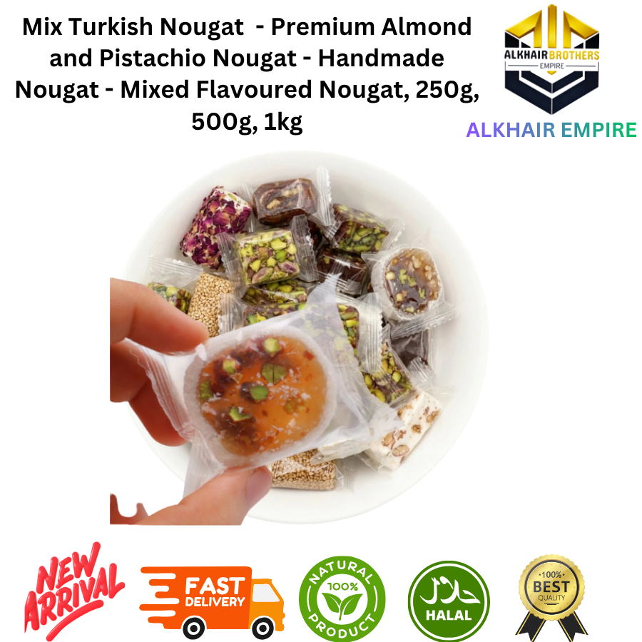 Mix Turkish Nougat Premium Almond and Pistachio Handmade Nougat Mixed Flavoured Nougat 250g 500g 1kg Halal Natural Product Fast Delivery New Arrival