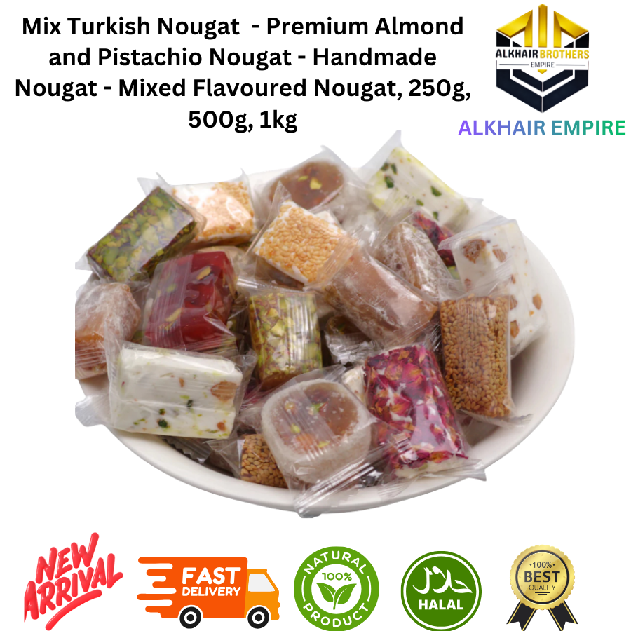 Mix Turkish Nougat Premium Almond and Pistachio Handmade Nougat Mixed Flavoured Nougat 250g 500g 1kg Halal Natural Product Fast Delivery New Arrival