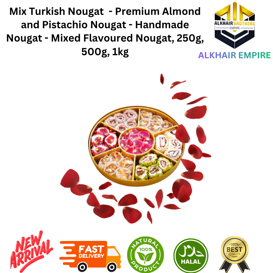 Mix Turkish Nougat Premium Almond and Pistachio Handmade Nougat Mixed Flavoured Nougat 250g 500g 1kg Halal Natural Product Fast Delivery New Arrival